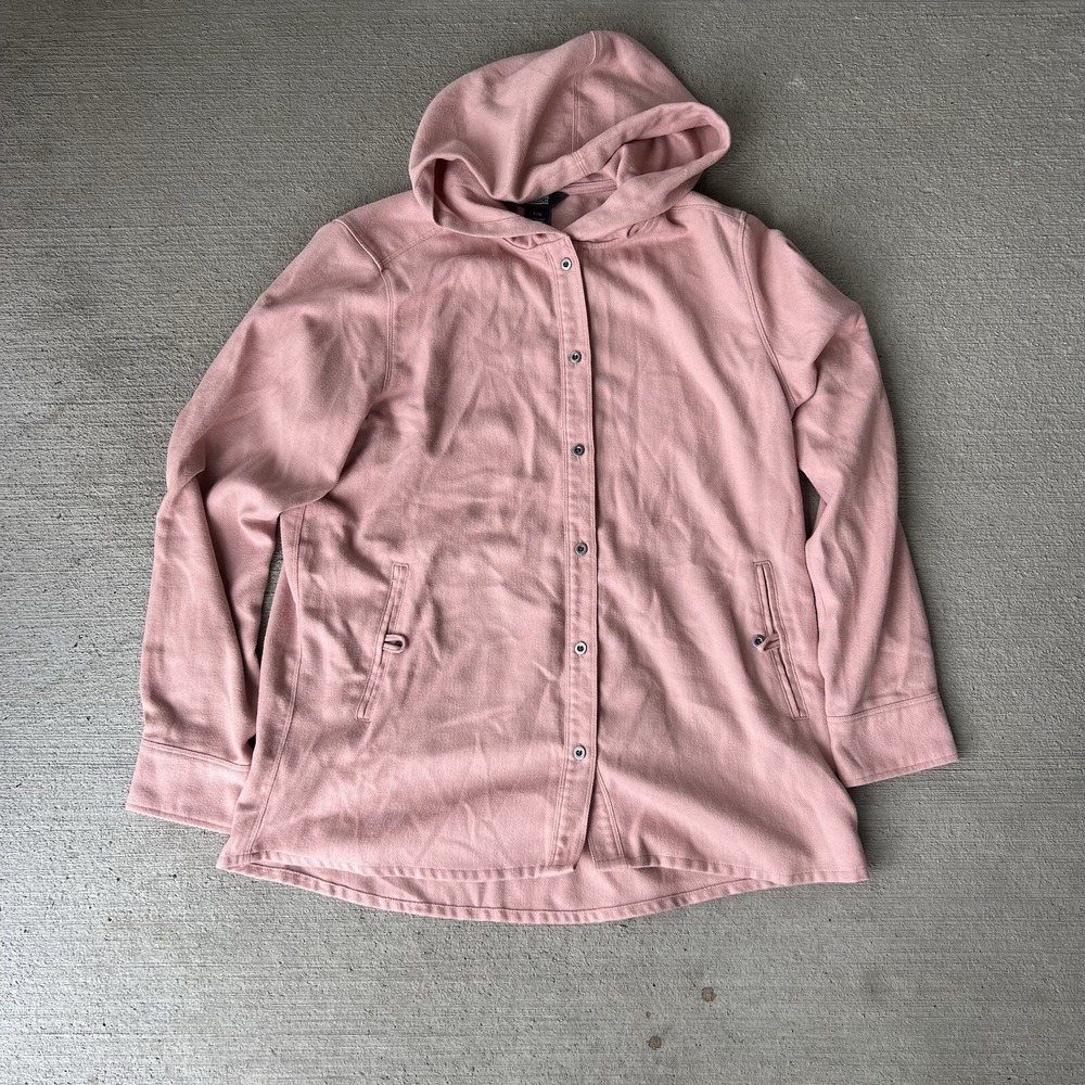 Outdoor Voices CloudKnit Hooded Jacket Women's Large Pink Button Front Soft Cozy